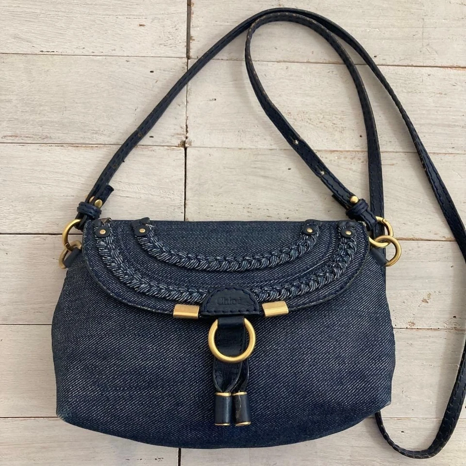 CHLOÉ Marcie Mini Shoulder Crossbody Bag Denim Navy Pre-Owned Small Used - Bild 1 von 4