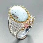 Handmade 10 ct+ Natural Larimar Ring 925 Sterling Silver Size 8 /R464101