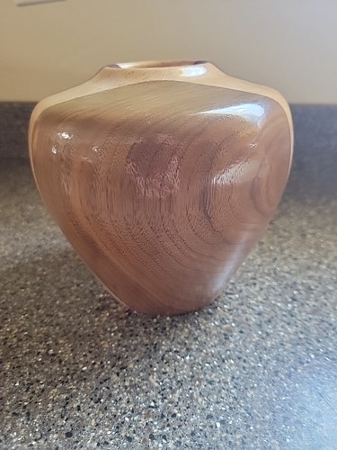 VINTAGE ~ Handgefertigt Holz segmentierte Vase Schüssel Inlay Kirsche Nussbaum Asche 5,5 Zoll x 5,5 Zoll - Bild 5 von 7