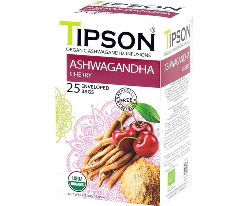 Organic Herbal Tea Fusions ASHWAGANDHA in CHERRY Flavour TIPSON 30 Tea Bags 30g - Imagen 3 de 5