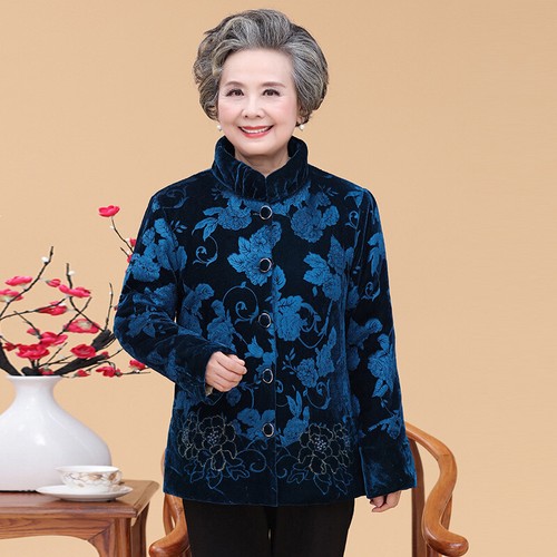 Damen Samtjacke dick und flauschig chinesischer Wintermantel Größe XL-5XL - Bild 12 von 15