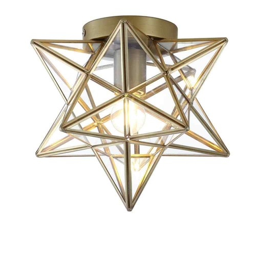 JONATHAN Y Stella 12 in. Gold Moravian Star Flush Mount Light Clear Glass Shade