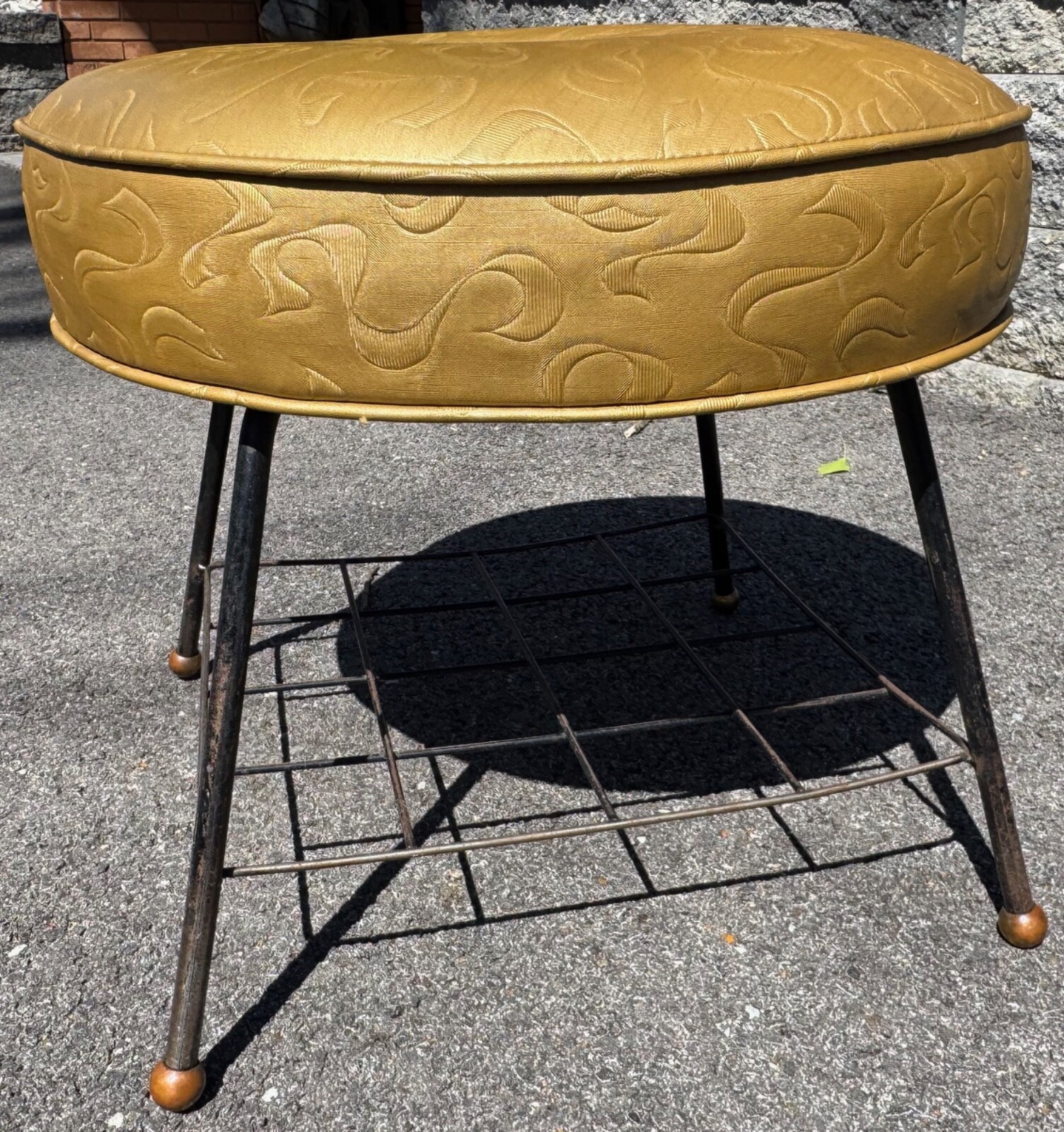 Vintage MCM Upholstered Stool Magazine Rack Mid Century MCM Modern Atomic 1950s