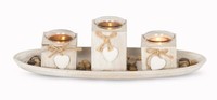 Windlicht Set 39X3X14Cm Holztablett Weiß Grau Shabby Chic Vintage Deko Teelicht
