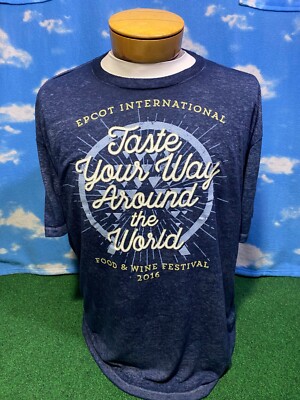 Epcot Disney Parks Shirt T-Shirt Blue Taste Your Way Around The World XL C1