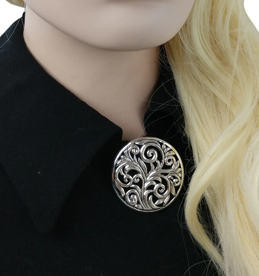 Silver Tone Openwork Leaves Nature Large Round Decorative Brooch Pin 1 3/4" - Image 2 of 4