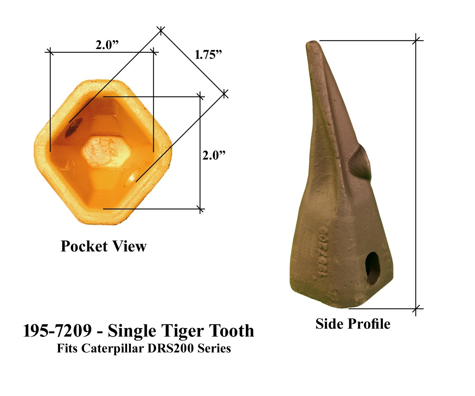 3 Backhoe Bucket Teeth 195-7209 Sharp Tip, w/ Pins fits CAT DRS200 ...