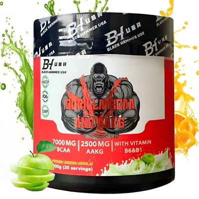 Gorilla BCAA & AAKG 300g | EAA BCAA Amino Boost Muscle Growth   Black Hammer USA