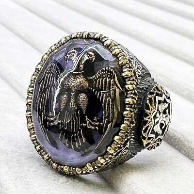 925 Sterling Silver Seal of Double Headed Eagle Islamic Style Ottoman Ring