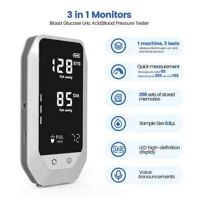 #ad 3 in 1Blood Pressure Blood Glucose Uric Acid All In One Machine Large Screen $99.99