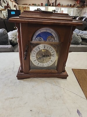 Vintage Emperor Moon Phase Walnut Mantel Clock Hermle (READ