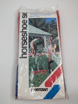 Vintage Sportcraft Horseshoe Set 4 Shoes 2 Stakes Lightweight PVC New Sealed!
