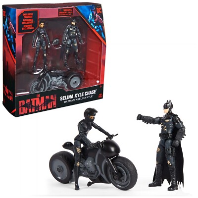 THE BATMAN + SELINA KYLE CHASE 4'' Action Figures and BATCYCLE 2022  NEW!