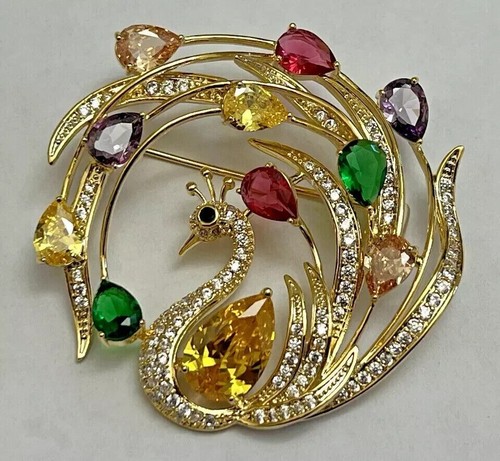 "Spilla ""Cigno"" Spilla Oro Giallo 14K Placcata Oro Giallo 3Ct Taglio Pera Laboratorio Creata Citrino Giallo" - Foto 4 di 9