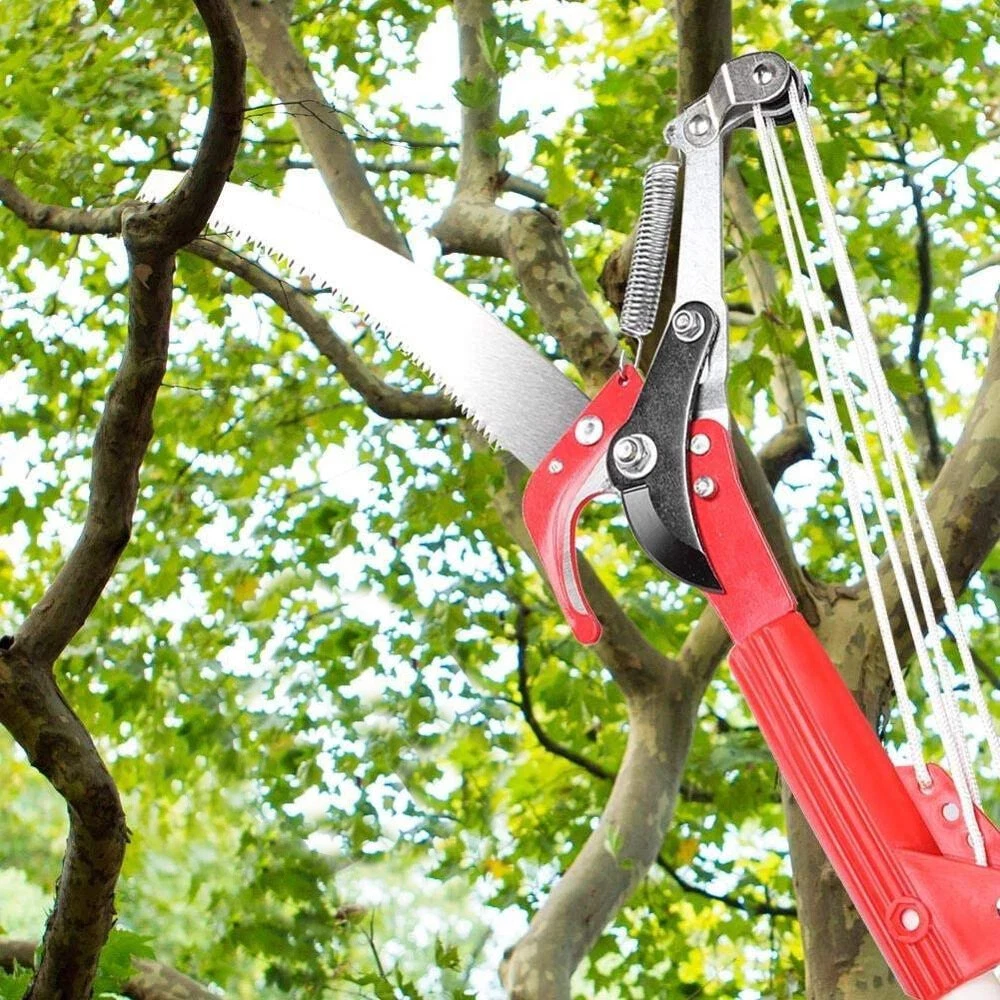 Garden Long Reach Tree Branch Pruner Branch Saw Cutting Tool Three Pulleys