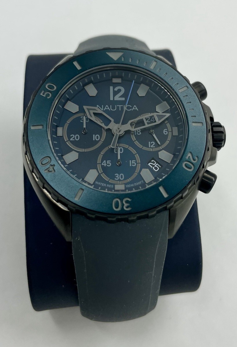 Nautica Gray strap NWP Newport Blue Dial Men's gunmetal steel