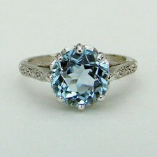 Pretty 2Ct Round Cut Blue Topaz Solitaire Engagement Ring 14K White Gold Finish