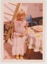 Summertime Little Blonde Girl Pink Dress Shy Smile and Sunshine in the '70 Photo