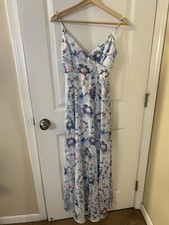 Lulu’s Watercolor Wonderland Light Blue Floral Print Maxi Dress Size XS