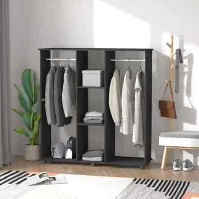 Mobile offene Garderobe Kleider Hängeschiene Aufbewahrung Regale Metallstange auf 6 Rollen