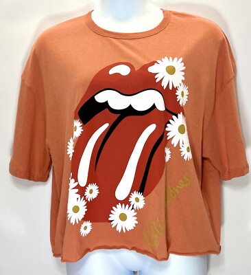 The Rolling Stones Women's Sz: 1X Burnt Orange Short Sleeve Raw Hem T-Shirt NWT