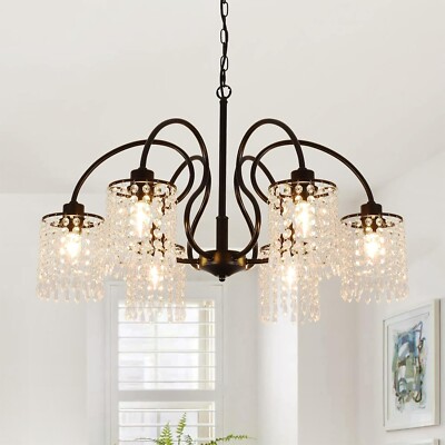 Y'INSP Black Crystal Chandeliers, 6-Lights Crystal Pendant Light Fixture 814