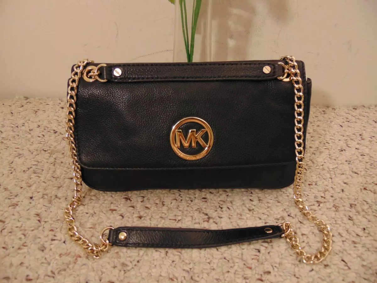 Michael Kors Chain Logo Gold Convertible Black Shoulder Bag