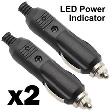 2 x 12V Male Car Cigarette Lighter Socket Plug Connector 5A Fuse & Green LED