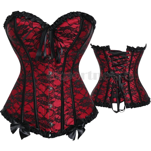 Retro Steampunk Gothic Corset Burlesque Lace Up Basque Top Bustier Waist Cincher - Picture 6 of 27
