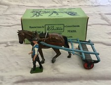 Vtg Britain HORSE ROLLER WITH MAN 3 Piece Set Farm Series Metal Toy with Box 9F