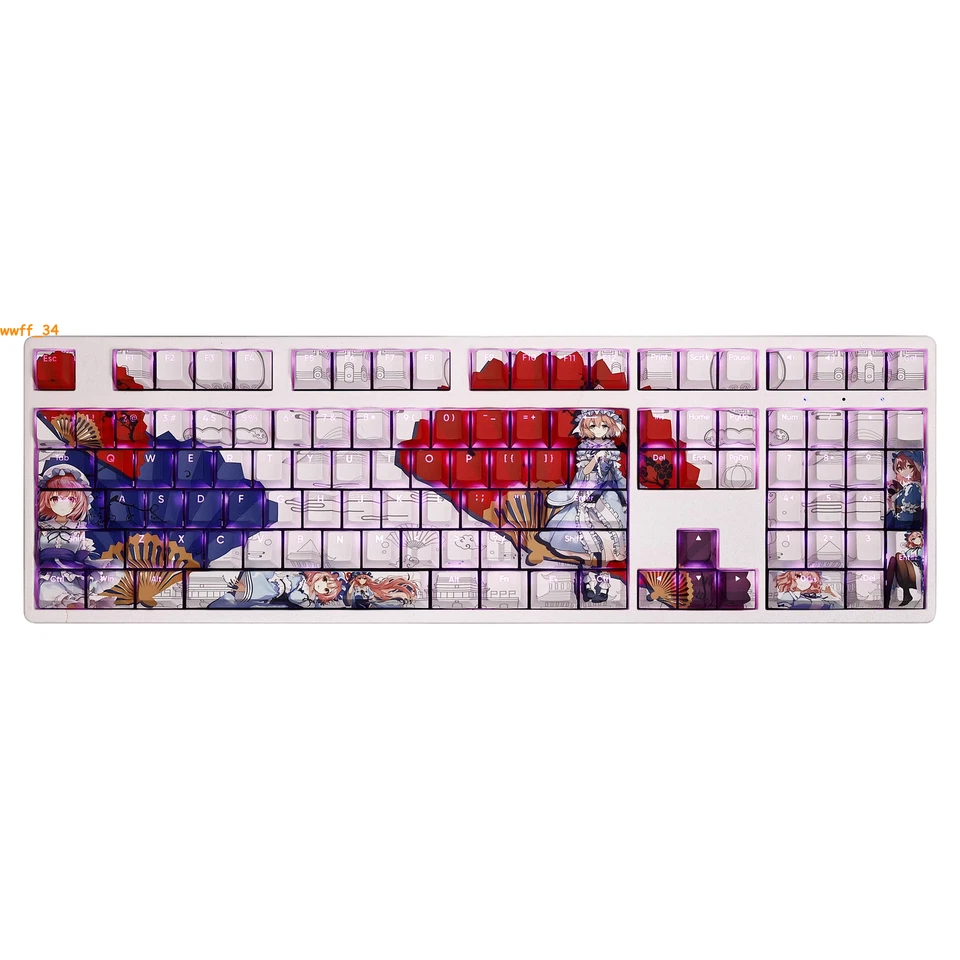 108 Keys Touhou Project Saigyouji Yuyuko PBT Keycaps For Cherry MX Keyboard Gift - Image 2 of 4