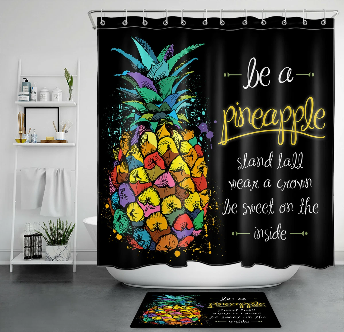 Tropical Fruit Colorful Pineapple Slang Shower Curtain Bathroom