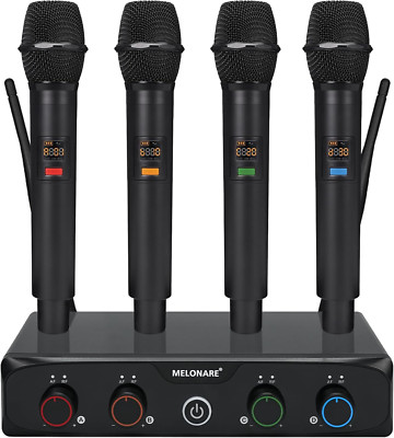 4-Channel Wireless Microphone System - 200Ft Range, Dynamic Handheld Mic Set