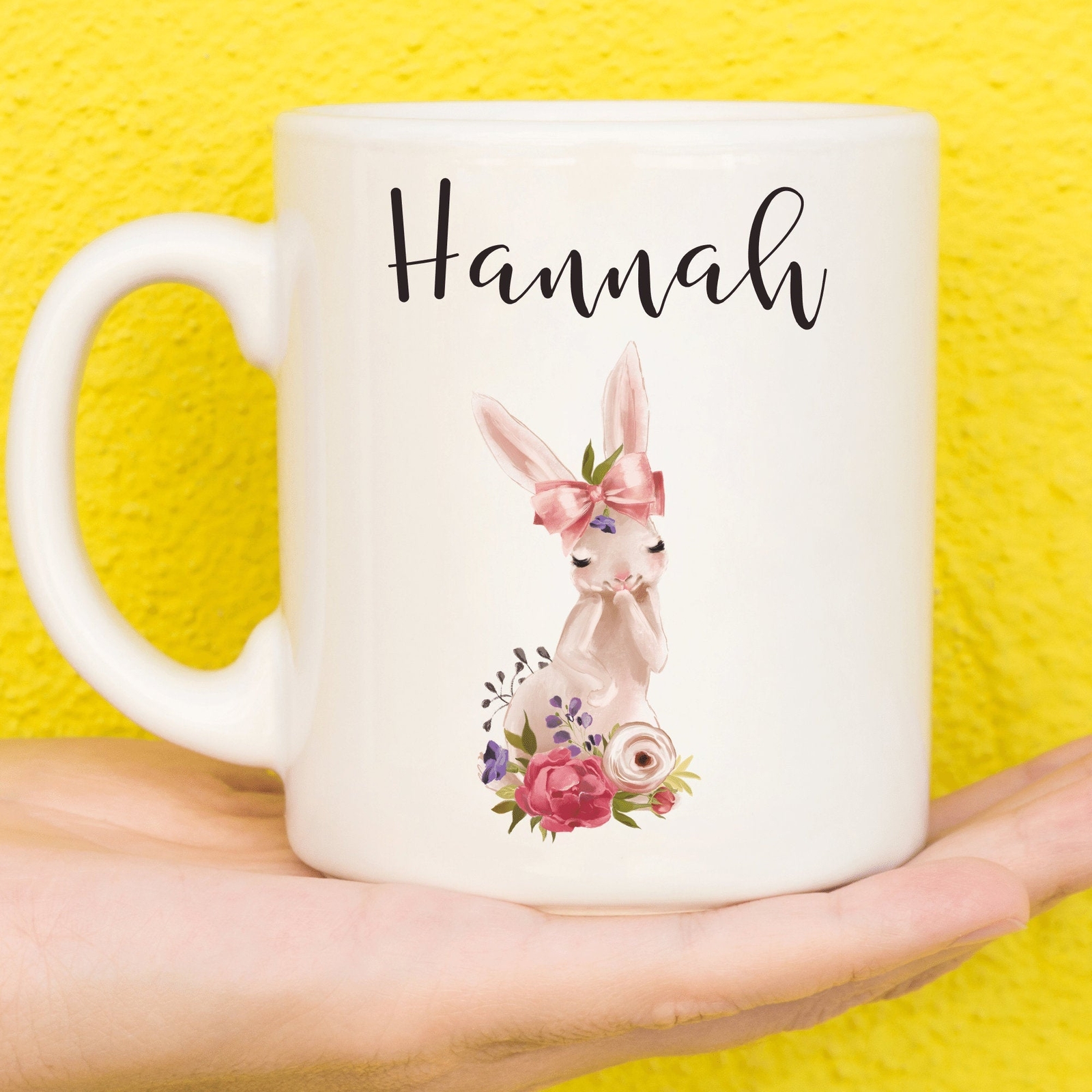 Rabbit Mug Floral Rabbit Gift For Nature Lovers Personalised Rabbit Mug Flower