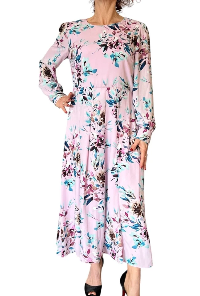 Платье цельнокроеное женское Nanette Lepore Sugar Plum цветочный узор с длинным рукавом миди складка 10 - Изображение 4 из 4