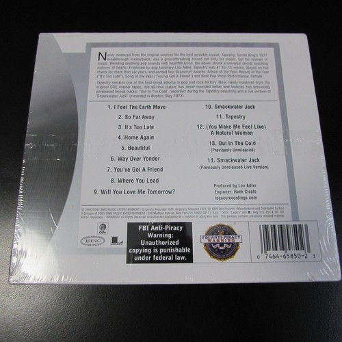 CAROL KING TAPESTRY CD ORIGINAL ALBUM CLASSICS w/2 BONUS TRACKS - SEALED - Foto 2 di 3