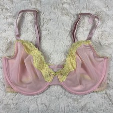 Victoria’s Secret Tease Unlined Demi Bra Pink Mesh Sheer Yellow Lace 34D NWT