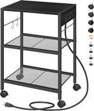 Industrial Printer Stand, 3-Tier Mobile Printer Table, Rolling Cart with Power O