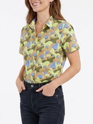 NWT Wildfang The Essential Short Sleeve Button Up Shirt Abstract Pop Art Sz 1X