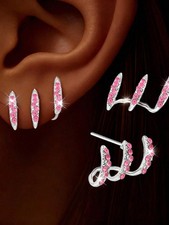 2pcs Pink Minimalist Curved Ear Cuffs With Rhinestones Women