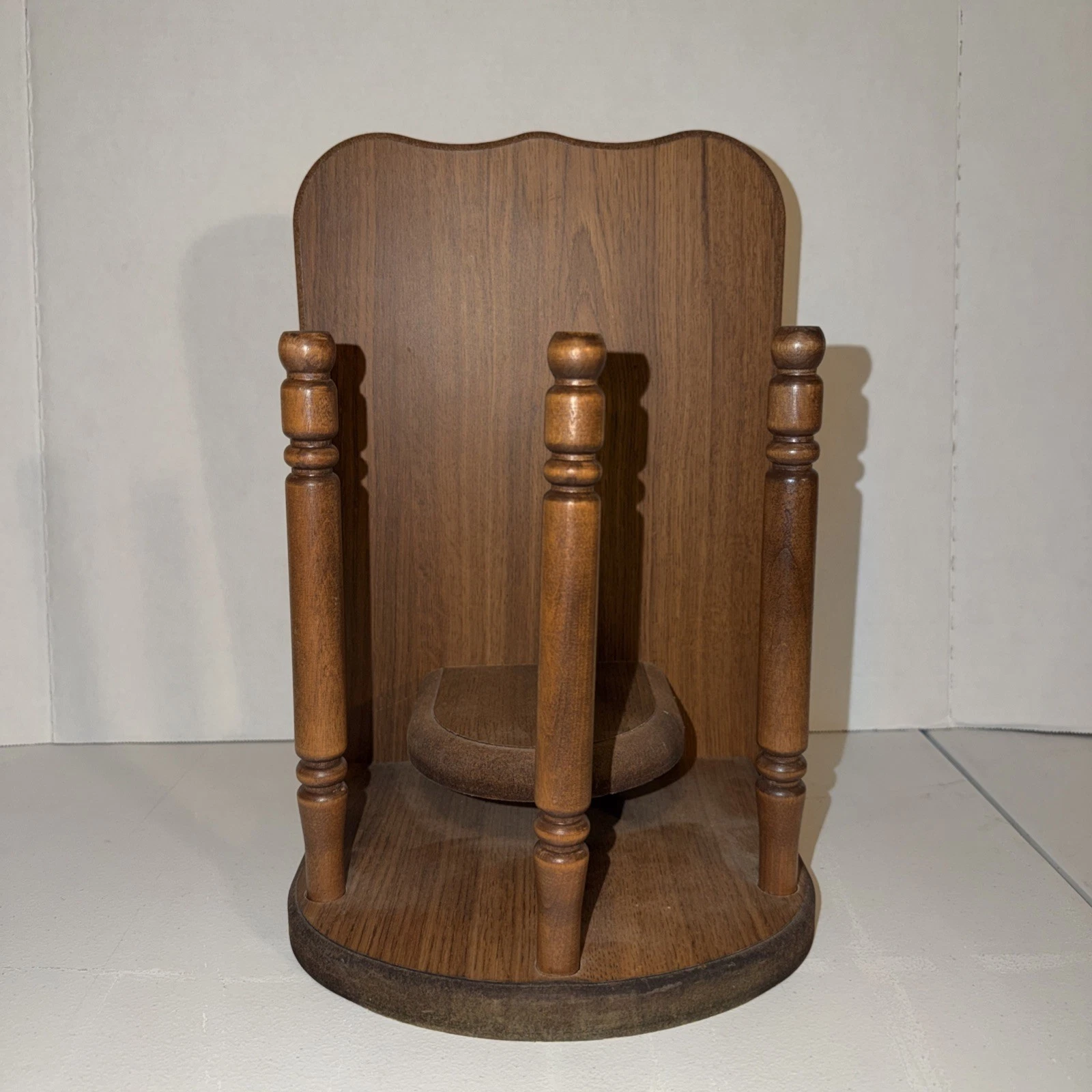 Baseball Cap Display Stand/Wall Mount Shelf in Dark Press Wood w/ Three Dowels