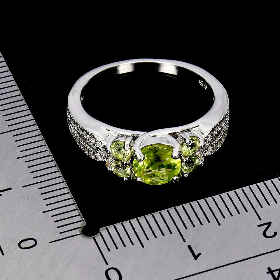 925 Sterlingsilber Ring Rund Peridot 6mm Natürlicher Edelstein No USA Einfuhr - Bild 3 von 4