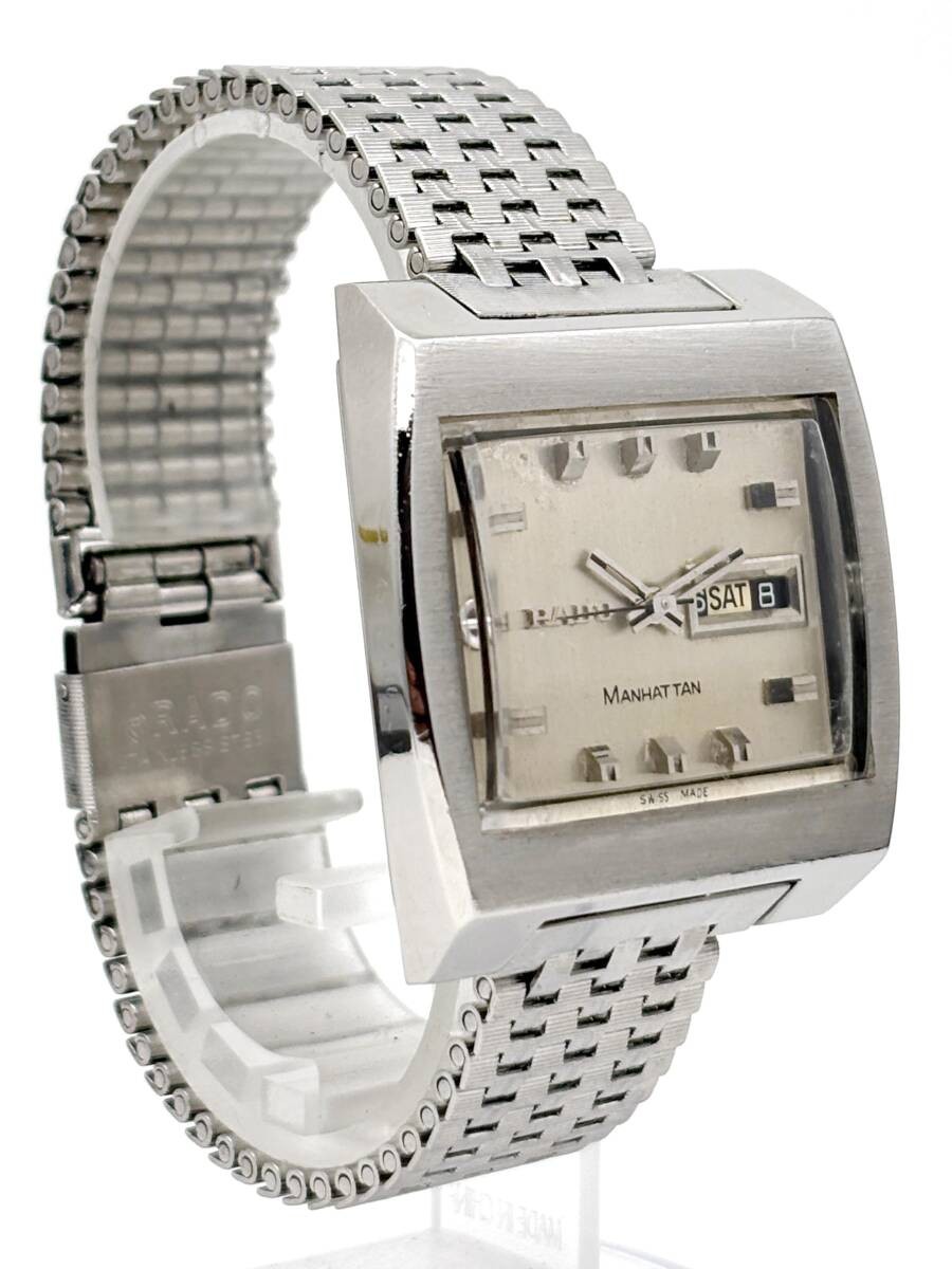 Rado Manhattan Watch Vintage Men 34mm Silver Rectangle Automatic