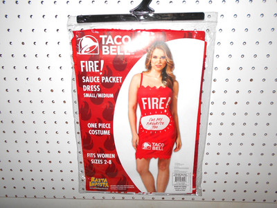 2019 NEW! TACO BELL FIRE HOT SAUCE PACKET WOMENS SMALL/MEDIUM DRESS COSTUME