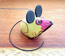 Vtg Tin Litho K Toy Friction Mouse Made in Japan Yellow Mice Rat