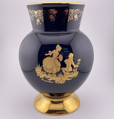 Limoges Castel 22Kゴールド花瓶 Limoges Castel France Cobalt Blue & 22K Gold Gilded Porcelain Vase