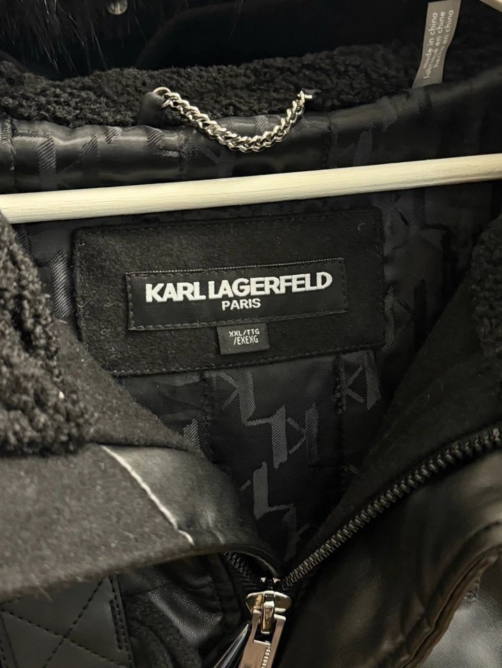 Karl Lagerfeld 男式长 Puffer 黑色夹克尺寸:XXL — 第 3/4 张图片
