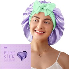100 Mulberry Silk Bonnet for Sleeping Women, 6A 22 Momme, Large Double-Layer Ha