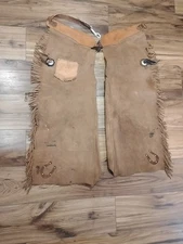 Chaps Handcrafted Custom Rough Out Leather Fringed Batwing Chaps Sz 12