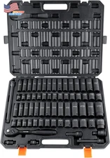 1/2" Drive Impact Socket Set 65 Piece SAE 3/8" to 1-1/4" and Metric 10-24Mm NEW